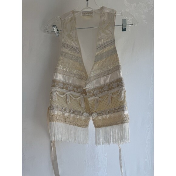 Modelle Designs Tops - Modelle Design Vest Tie Back Gold Tassells Satin Silk Like Vintage Petite